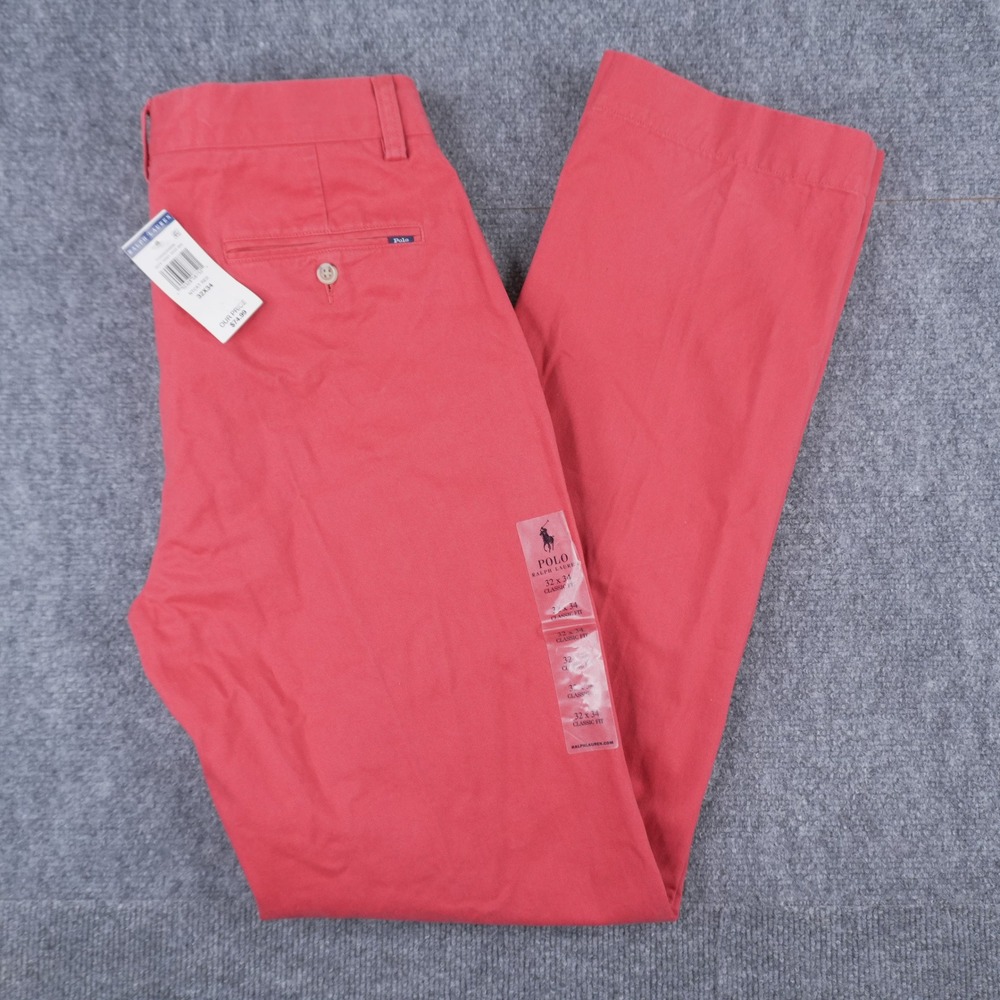 Polo Ralph Lauren Chino Pants Mens 32x34 Red Classic Fit Cotton Trousers